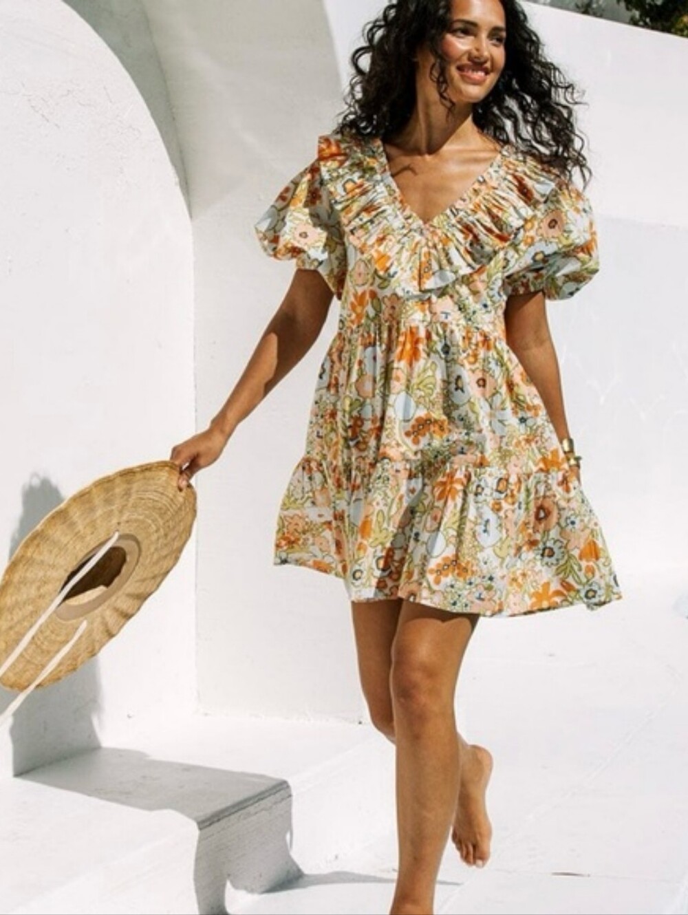 Cleobella Farah Mini Floral Organic Cotton Mini Dress Size Small